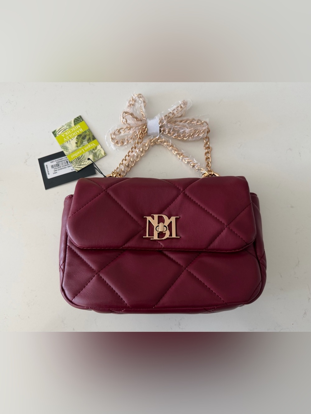 Badgley Mischka Quilted Cross Body Bag with Gold Chain Handle